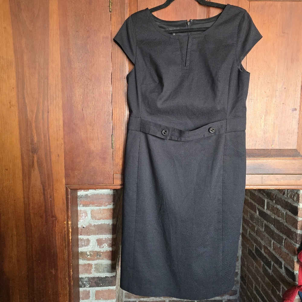 Talbots Elegant Black Cap Sleeve Sheath Dress - 10 - Cotton/Linen Blend
